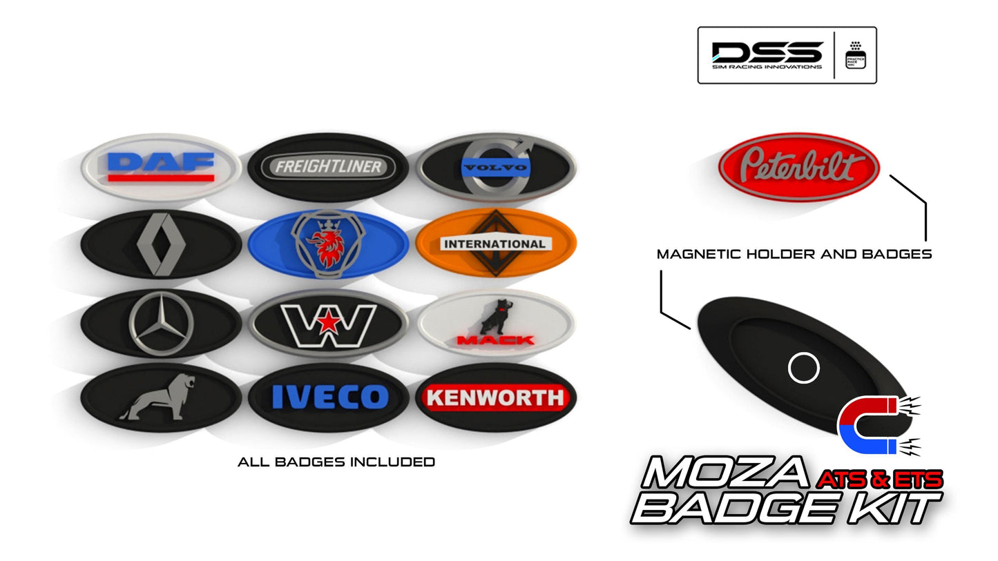 Magnetized ETS & ATS Badge Set for Moza Truck Wheel – Includes Holder, Tray, and All Badges (Wheel Not Included)