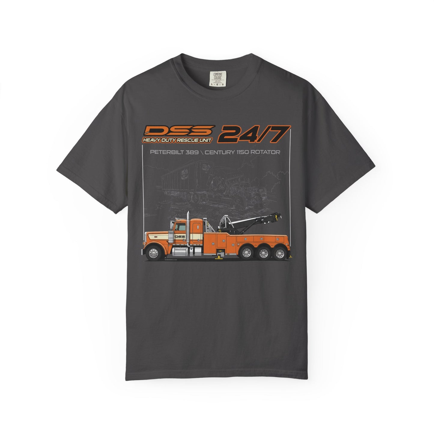 Heavy Duty Rescue Unit 24-7 | DSS Trucking Vintage T-Shirt | Peterbilt 389 Wrecker Edition