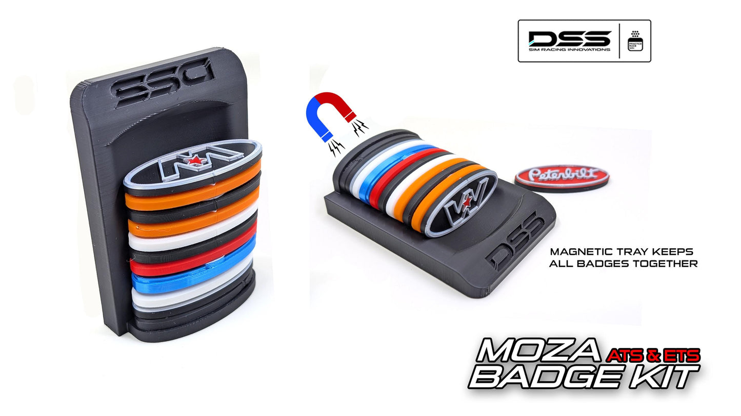 Magnetized ETS & ATS Badge Set for Moza Truck Wheel – Includes Holder, Tray, and All Badges (Wheel Not Included)