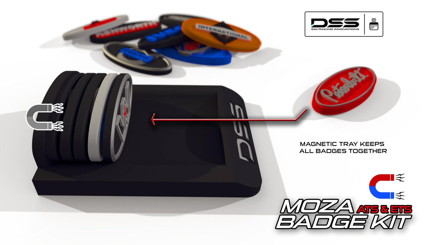 Magnetized ETS & ATS Badge Set for Moza Truck Wheel – Includes Holder, Tray, and All Badges (Wheel Not Included)