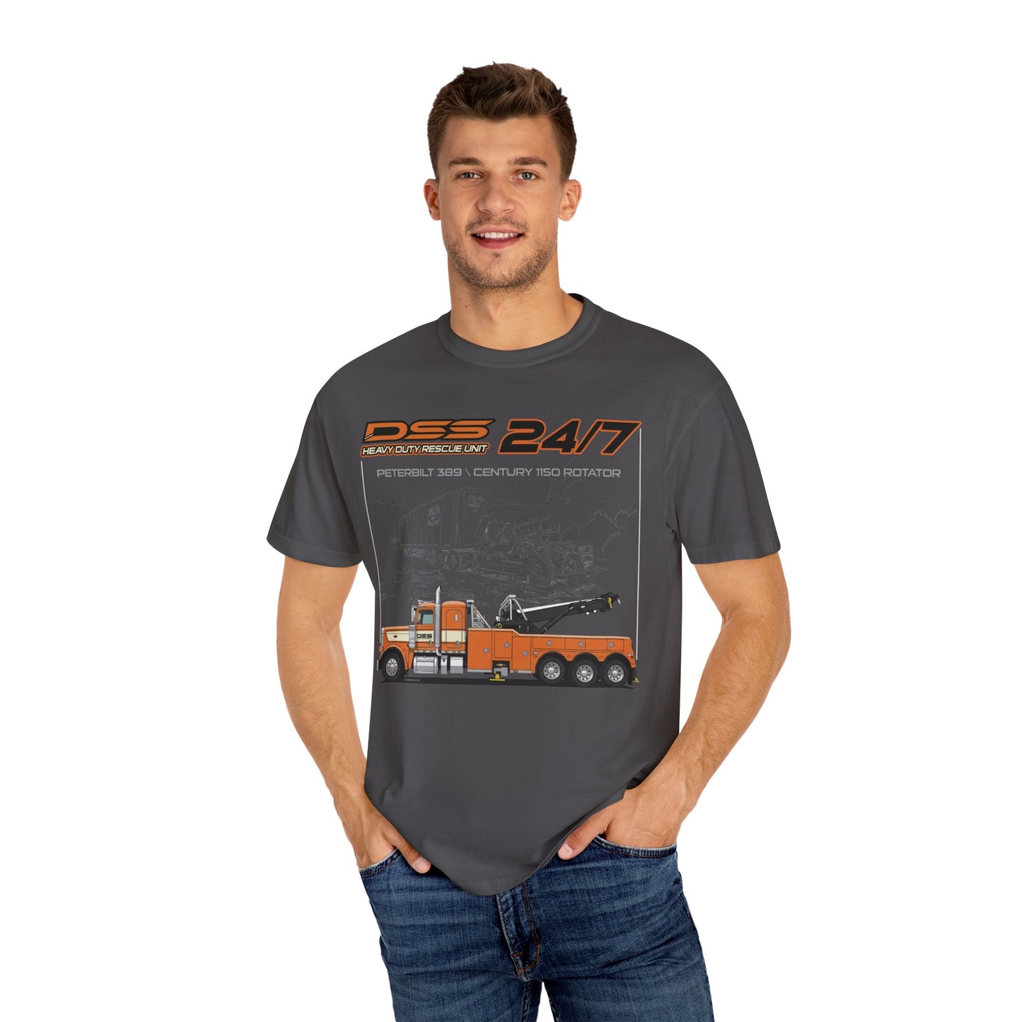 Heavy Duty Rescue Unit 24-7 | DSS Trucking Vintage T-Shirt | Peterbilt 389 Wrecker Edition