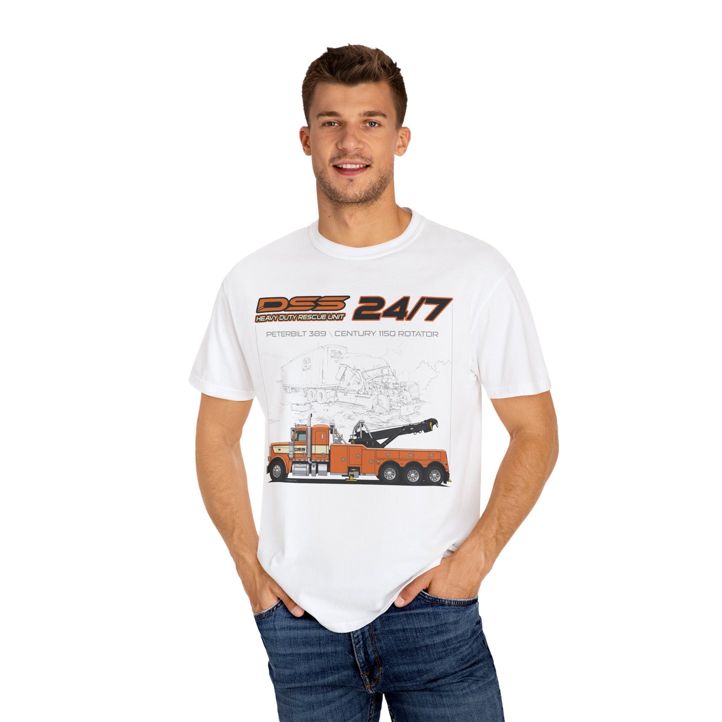 Heavy Duty Rescue Unit 24-7 | DSS Trucking Vintage T-Shirt | Peterbilt 389 Wrecker Edition