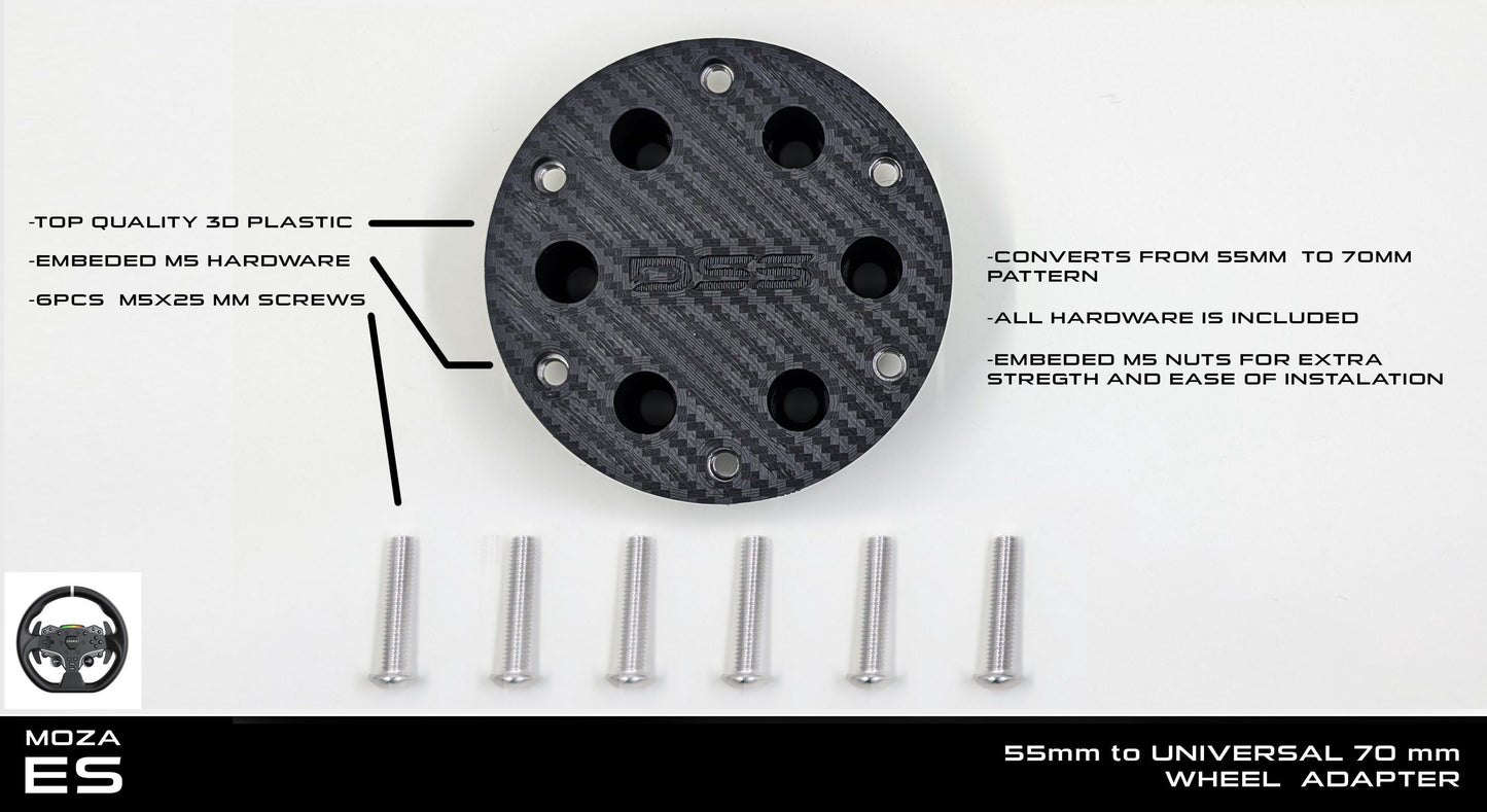55mm to 70mm Wheel Rim Adapter for MOZA ES Rim | Sim Racing Steering Wheel Spacer | Now STRONGER Design and Material !