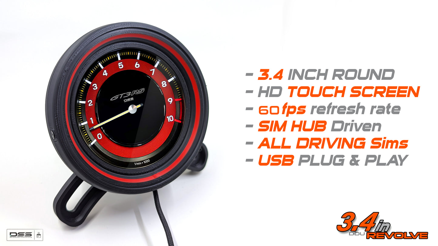 3.4 Round Sim Racing Dashboard Display | Touchscreen DDU with Multi-Gauge Support | Works with Sim Hub