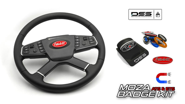 Magnetized ETS & ATS Badge Set for Moza Truck Wheel – Includes Holder, Tray, and All Badges (Wheel Not Included)