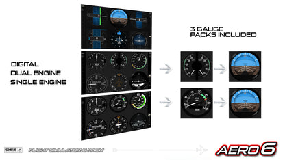 USB Flight Simulator Six Pack Display AERO6 | HD Touchscreen Gauges, No HDMI !!!
