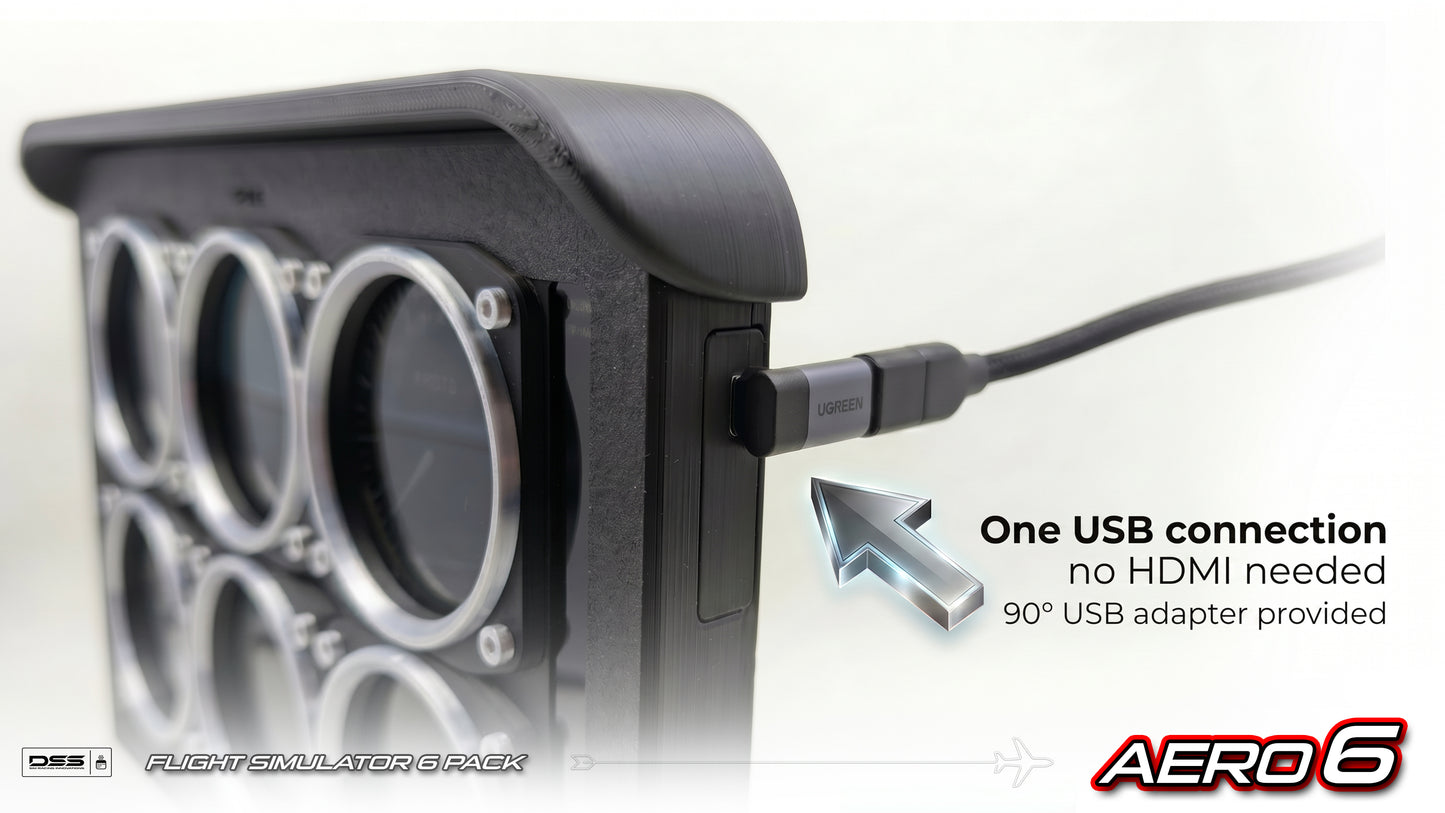 USB Flight Simulator Six Pack Display AERO6 | HD Touchscreen Gauges, No HDMI !!!