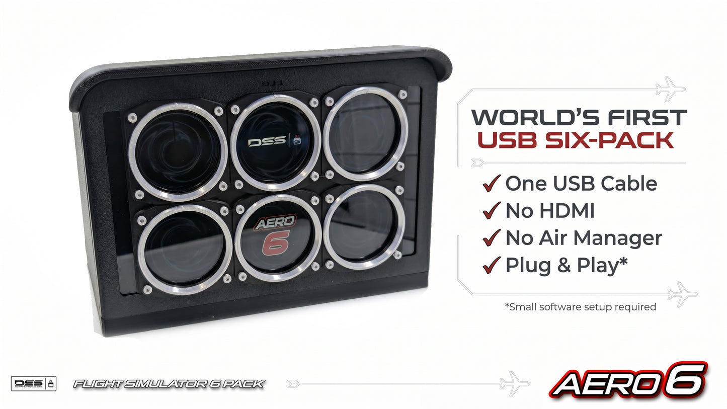 USB Flight Simulator Six Pack Display AERO6 | HD Touchscreen Gauges, No HDMI !!!
