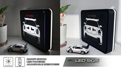 GT3 RS Led Sign with Ambient GLOW / Desk or Wall Mount / USB Powered & Dimmable