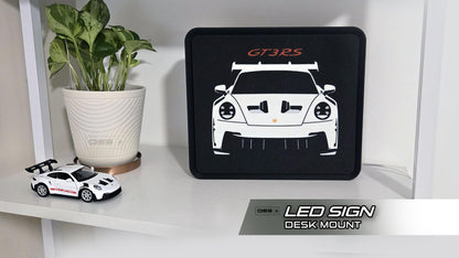 GT3 RS Led Sign with Ambient GLOW / Desk or Wall Mount / USB Powered & Dimmable