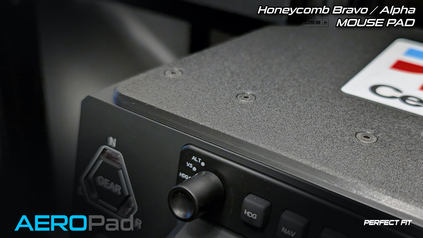 AEROPad – Honeycomb Alpha & Bravo Mouse Pad Attachment | Flight Simulator Cockpit Accessory | Smooth Surface with Logo Design