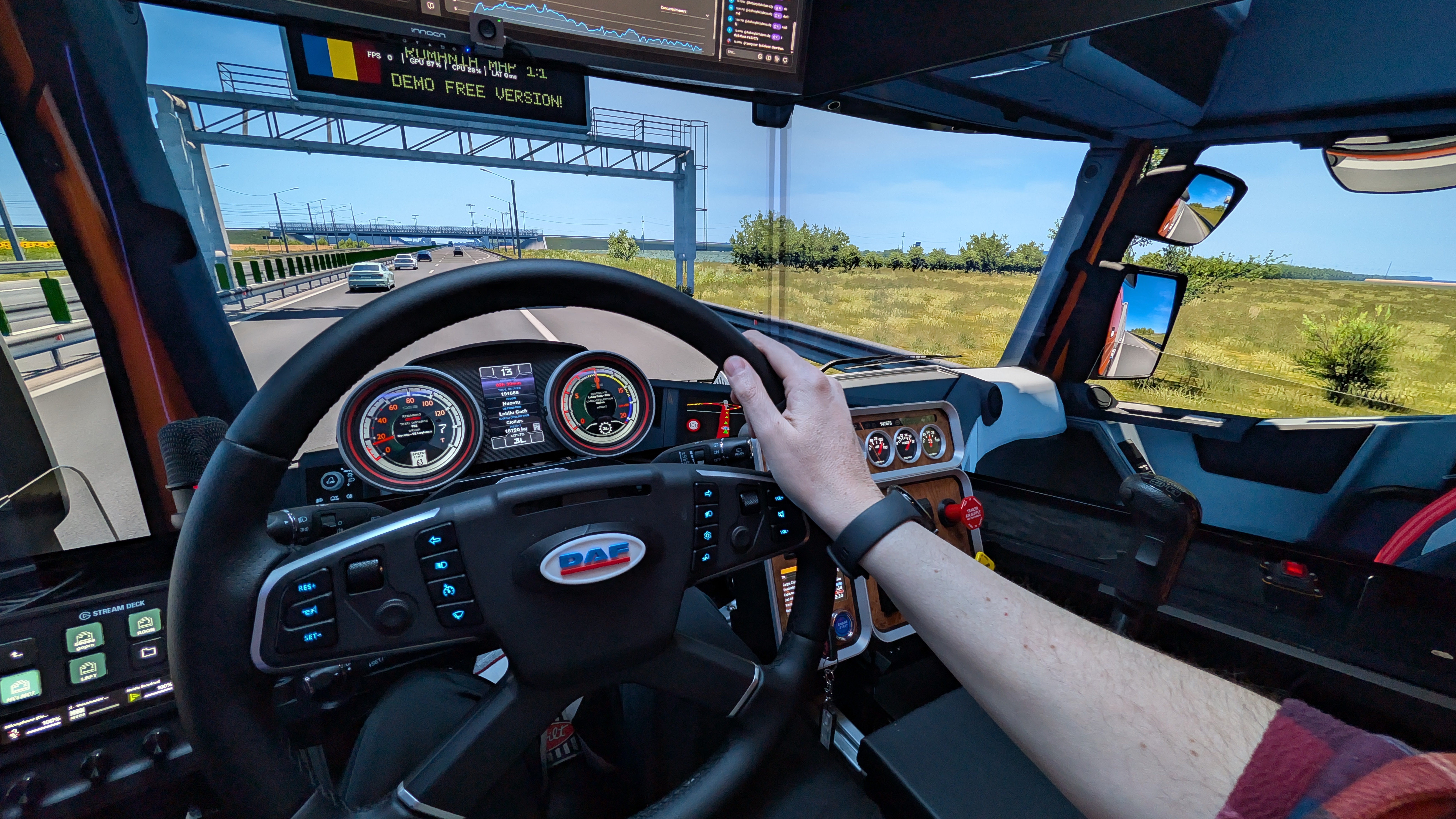 DSS TripleTech dashboard behind the steering wheel in the owner's real simulator